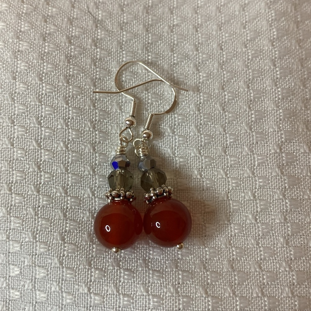 Handcrafted Carnelian and Crystal Bracelet and Earring Set - Picture 5 of 7